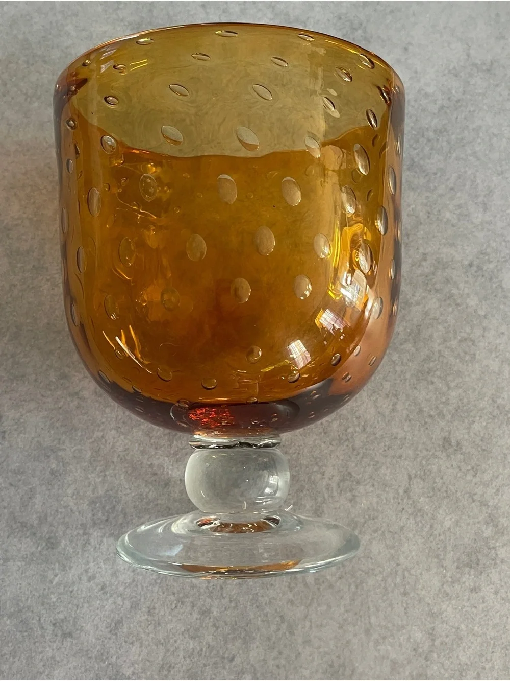 Amber Compote Optic Bubble Vase Clear Footed Empoli Style Vtg MCM Art Glass 9.5